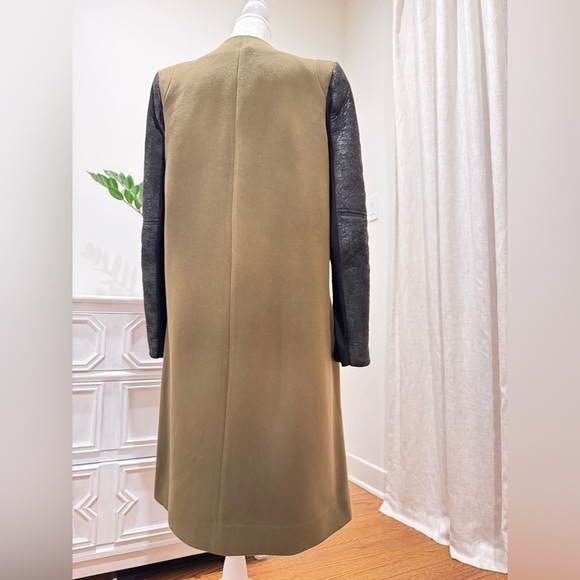 BCBG Max Azria military green Genova coat with black leather sleeves XS - Picture 5 of 6